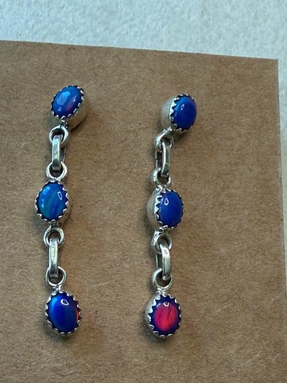 Lab Created Blue Opal & Sterling Silver 1.75 Inch Drop Earrings